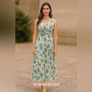 Midi silk/cotton/poly  blend V neck side zip sleeveless floaty dress NWT